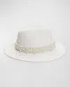 Pia Rossini Verity Straw Fedora With Pearly Band In White