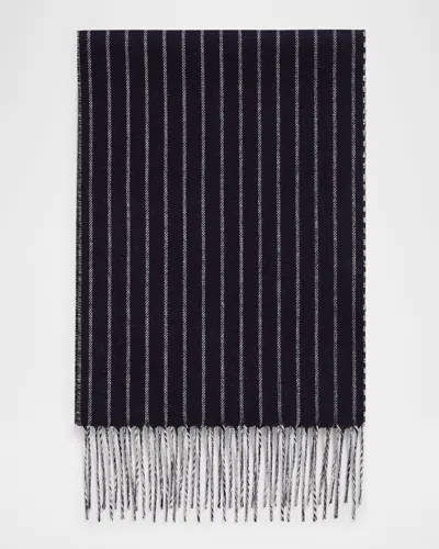 Piacenza 1733 Men & Apos;s Lizard Solid To Stripe Double-face Silk And Cashmere Scarf In Black