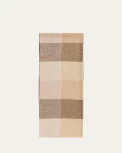 Piacenza 1733 Men's Cashmere Maxi-check Eyelash Fringe Scarf