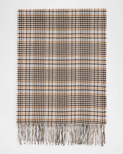 Piacenza 1733 Men's Castle Houndstooth Plaid Wool Scarf In Brown