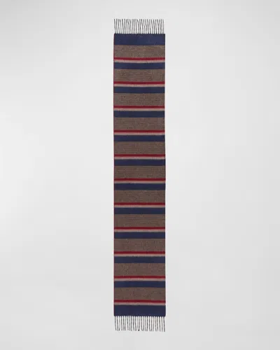 Piacenza 1733 Men's Rascar Silk-cashmere Stripe Scarf In Brown
