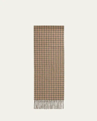 Piacenza 1733 Men's Silk Cashmere Check Windowpane Scarf In 3 Tan/blk Dbl Face Chck Wndw Pn