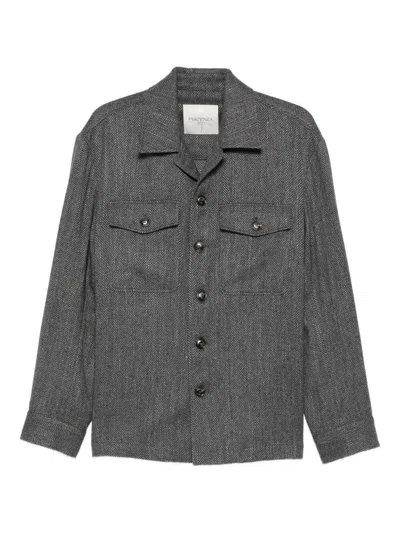 Piacenza 1733 Structured Herringbone Overshirt In Wool In Gray