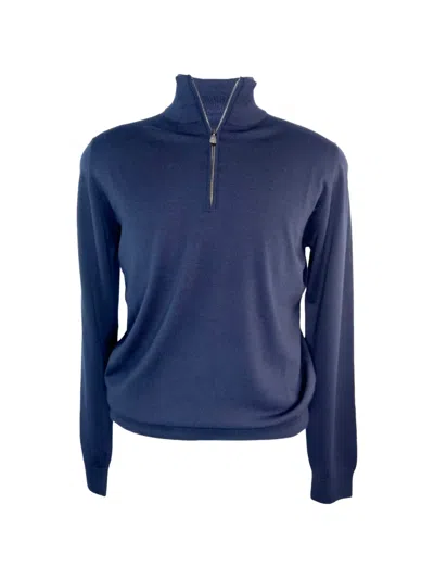 Piacenza 1733 Quarter-zip Merino Sweater In Blue