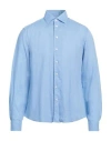 Piacenza Cashmere 1733 Man Shirt Azure Size 16 Linen In Blue