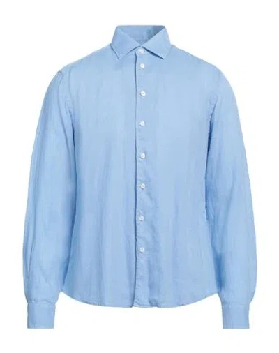 Piacenza Cashmere 1733 Man Shirt Azure Size 16 Linen In Blue
