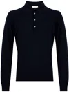 Piacenza Cashmere Polo-collared Blue Cashmere Sweater With Ribbed Detailing