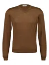 Piacenza Cashmere Long-sleeve V-neck Sweater In Brown