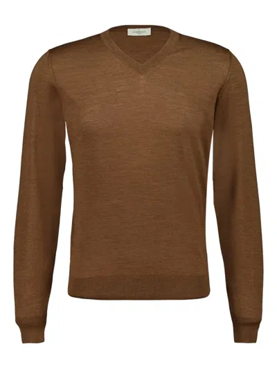 Piacenza Cashmere Long-sleeve V-neck Sweater In Brown