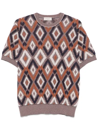 Piacenza Cashmere Patterned-jacquard T-shirt In Blue