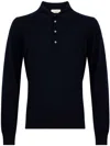 Piacenza Cashmere Polo-collared Blue Cashmere Sweater With Ribbed Detailing In Black