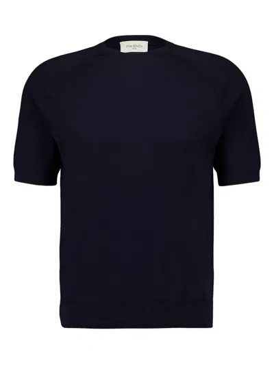 Piacenza Cashmere Short-sleeved Crew-neck Sweater In Blue