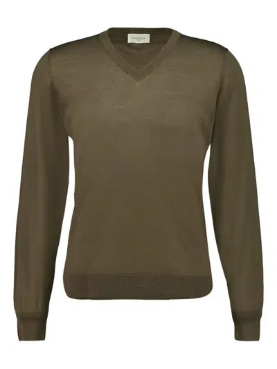 Piacenza Cashmere V-neck Long-sleeve Sweater In Brown