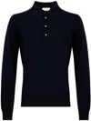 Piacenza Cashmere Polo-collared Blue Cashmere Sweater With Ribbed Detailing In Black