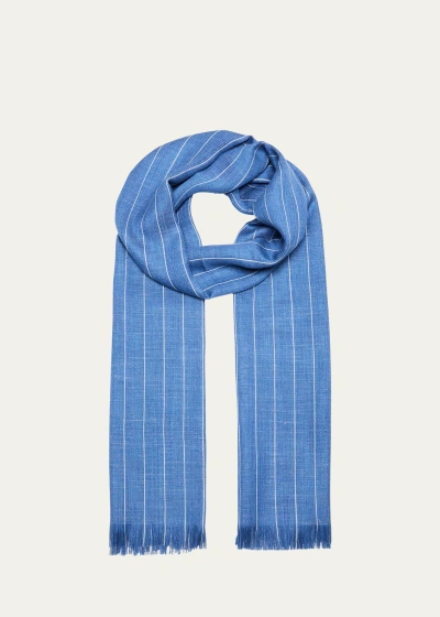 Piacenza Men's Silk-wool Blend Stripe Scarf In Blue