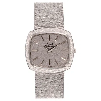 Pre-owned Piaget 12431 A6 Silver Brushed Linen Dial 18k Wg Automatic 1980s In Multiple