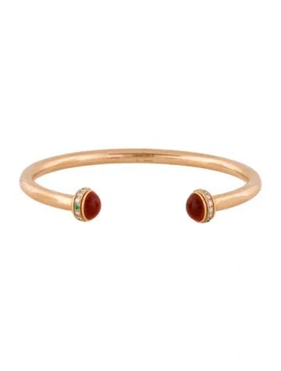 Pre-owned Piaget 18k Carnelian & Diamond Possession Open Bangle Bracelet, 6.25" In Multi