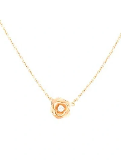 Pre-owned Piaget 18k Diamond Rose Pendant Necklace, 16.5" In Multicolor