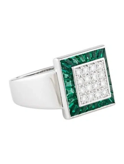 Pre-owned Piaget 18k Emerald & Diamond Signet Ring In Multi