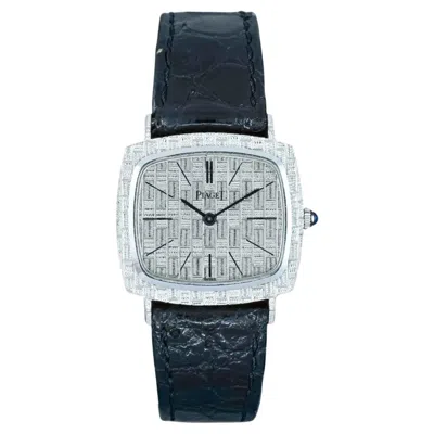 Pre-owned Piaget 18k White Gold Basketweave Cushion Manual Wind Dress Watch