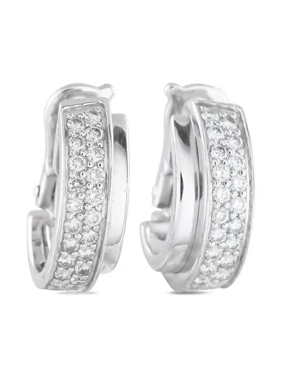 Pre-owned Piaget 18k White Gold Diamond Hoop Earrings In Silver