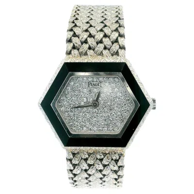 Pre-owned Piaget 18k White Gold Onyx & Pave Dial Ladies Watch