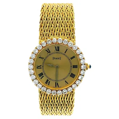 Pre-owned Piaget 18k Yellow Gold Mech Woven Bracelet Diamond Bezel Box & Papers