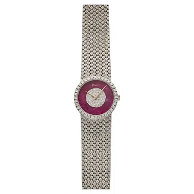 Pre-owned Piaget 1970s  Bracelet 9706 D4 18k White Gold Manual Rubellite Pavé Dial 24mm