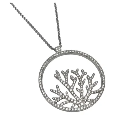 Pre-owned Piaget 3 Carat Diamond Coral Motif 18k White Gold Pendant Necklace
