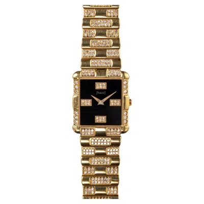 Pre-owned Piaget 81241 C587 Black Dial Diamond Bracelet 18k Yg
