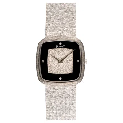 Pre-owned Piaget 9772 A6 Onyx Diamond Dial Bark Finished Bracelet 18k Wg Manual Winding In Black