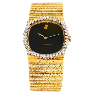 Pre-owned Piaget Audemars  18 Karat Yellow Gold Black Dial And Diamond Halo Watch, 6.25"