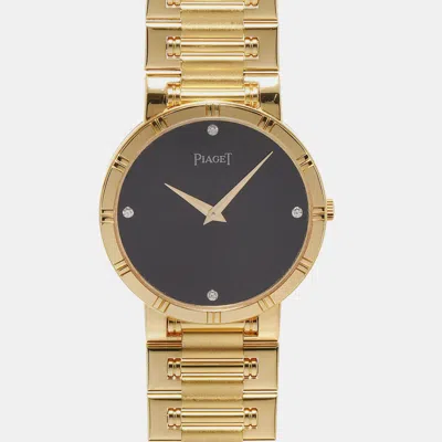 Pre-owned Piaget Black 18k Yellow Gold Diamond Dancer 84023 Quartz Men's Wristwatch 31 Mm