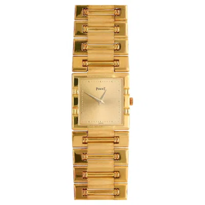 Pre-owned Piaget Dancer 80317 18k Gold Square Champagne Dial Integrated Bracelet Watch In Multiple