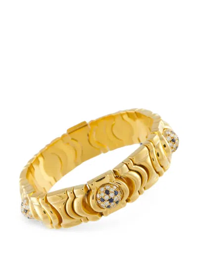 Pre-owned Piaget Diamond And Sapphire Curved-link Bracelet In Gold