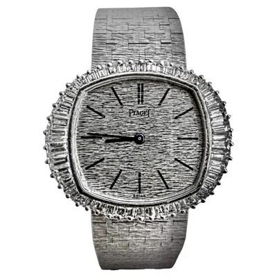 Pre-owned Piaget Elegant Vintage White Gold Cushion Shaped  Watch W/ Baguette Diamond Bezel