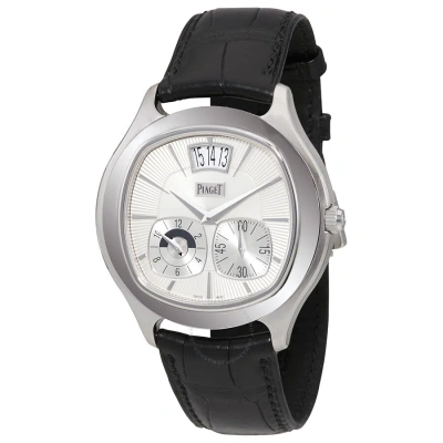 Piaget Emperador Coussin Silver Dial Black Leather Automatic Men's Watch Goa32016