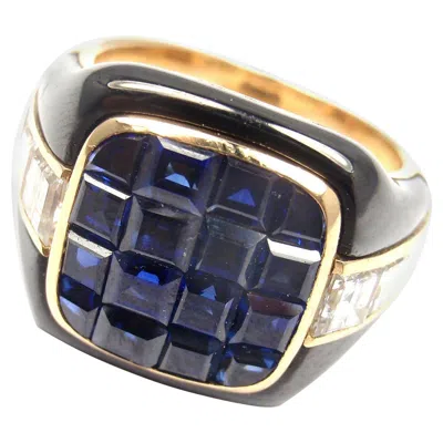 Pre-owned Piaget Enamel Invisible Set Sapphire Diamond Gold Cocktail Ring In Blue