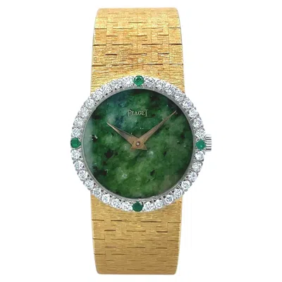 Pre-owned Piaget Gold Diamond Emerald Watch With Jade Dial In Green