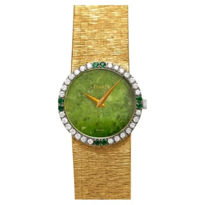 Pre-owned Piaget Ladies Vintage 18k Gold & Factory Diamond & Nephrite Jade Watch - Minty In Green