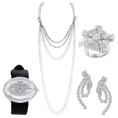 Pre-owned Piaget Paris Diamond & South Sea Pearl Suite Necklace, Earring Watch & Ring 18k In Multi