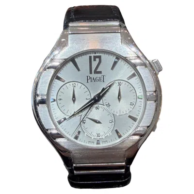 Pre-owned Piaget Polo 18k White Gold Watch Automatic 25th Anniversary Chronograph Leather