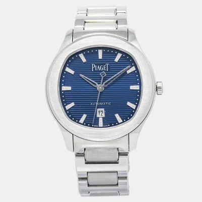 Pre-owned Piaget Polo Date Goa46018 Blue Stainless-steel Automatic Women's Wristwatch 36 Mm