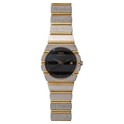 Pre-owned Piaget Polo Small 15761 C701 Deux Or Black Dial 18k Wg/yg