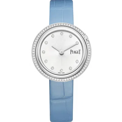 Piaget Possession 34mm Diamond Bezel Light Blue Leather Strap Women's Watch G0a48090 In White