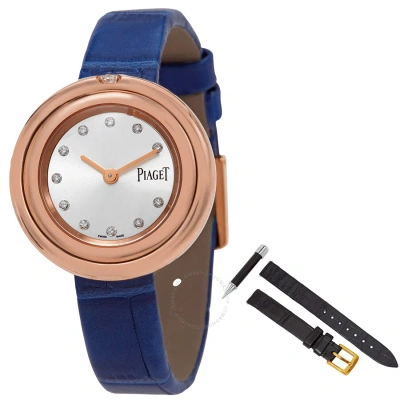 Piaget Possession Diamond Silver Dial Ladies 18k Rose Gold Leather Watch G0a43081 In Blue