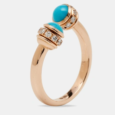 Pre-owned Piaget Possession Turquoise Diamond 18k Rose Gold Ring Size 51