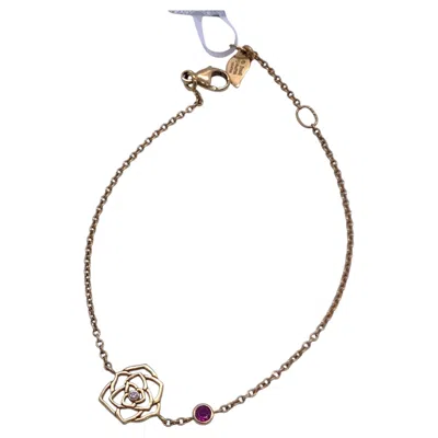 Pre-owned Piaget Rose 18k Gold Openwork Flower Bracelet Genuine Diamond Pink Sapphire In Red