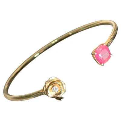 Pre-owned Piaget Rose 18k Rose Gold Pink Tourmaline Diamond Cuff Bangle Bracelet Size 16 In Red