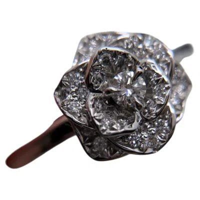 Pre-owned Piaget Rose Collection 18k White Gold Pave Diamond Flower Ring
